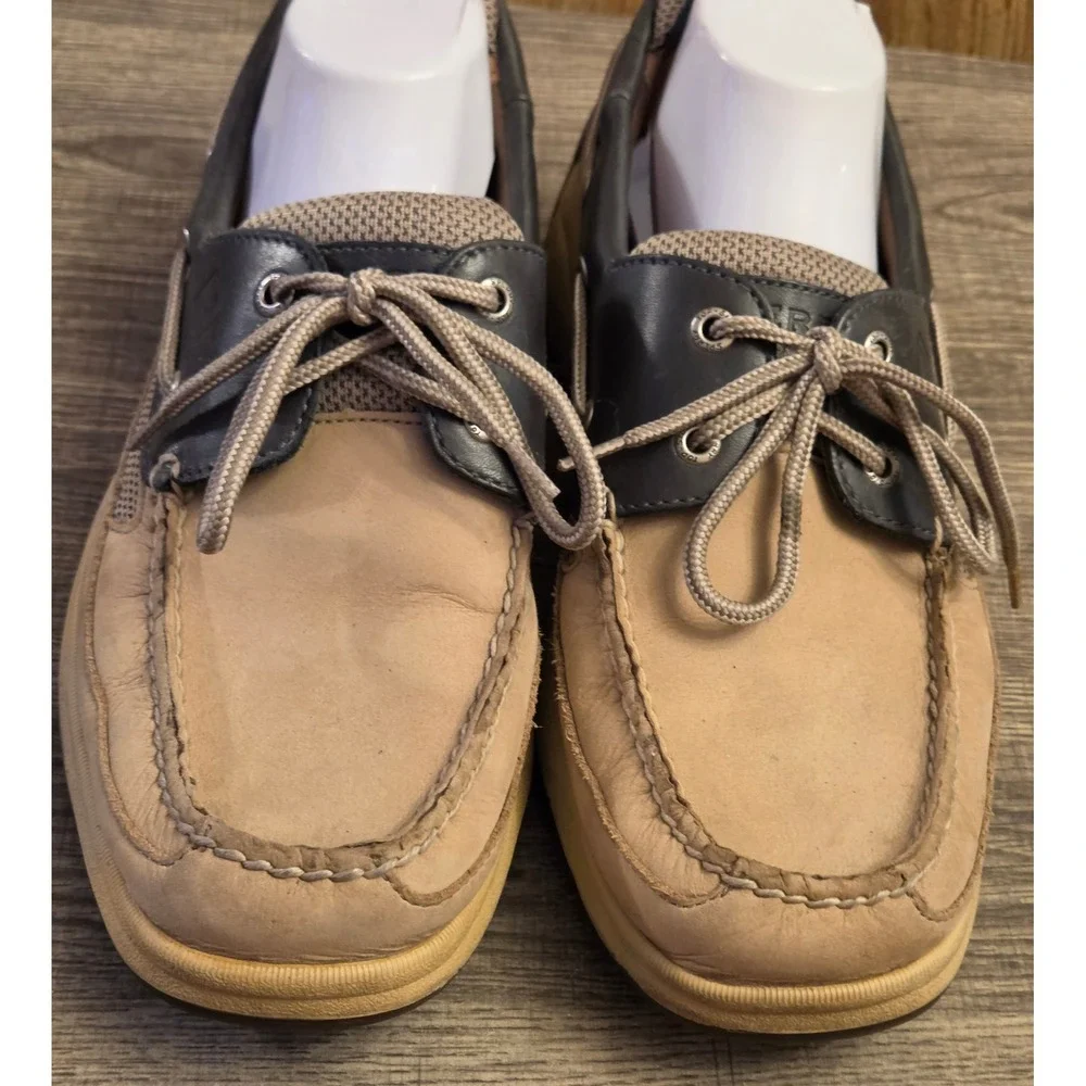 Sperry Top Sider Lanyard Leather Boat Shoes Mens Size 11 Tan Navy